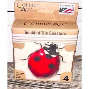 Ladybug Tile Coasters New Counter Art 4 Pc Tumbled Lady Bug